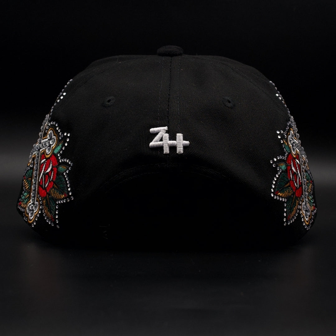 Hat Zun Black LA Cross Rhinestone Black Brim SnapBack Hat