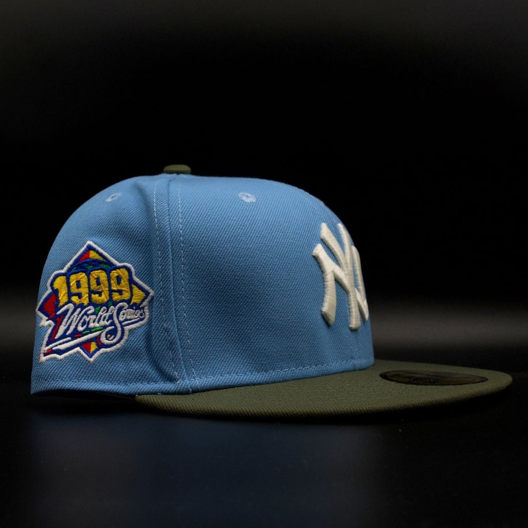 New York Yankees Sky Blue and Olive NY Logo 1999 World Series Gray Brim 59FIFTY Fitted Hat