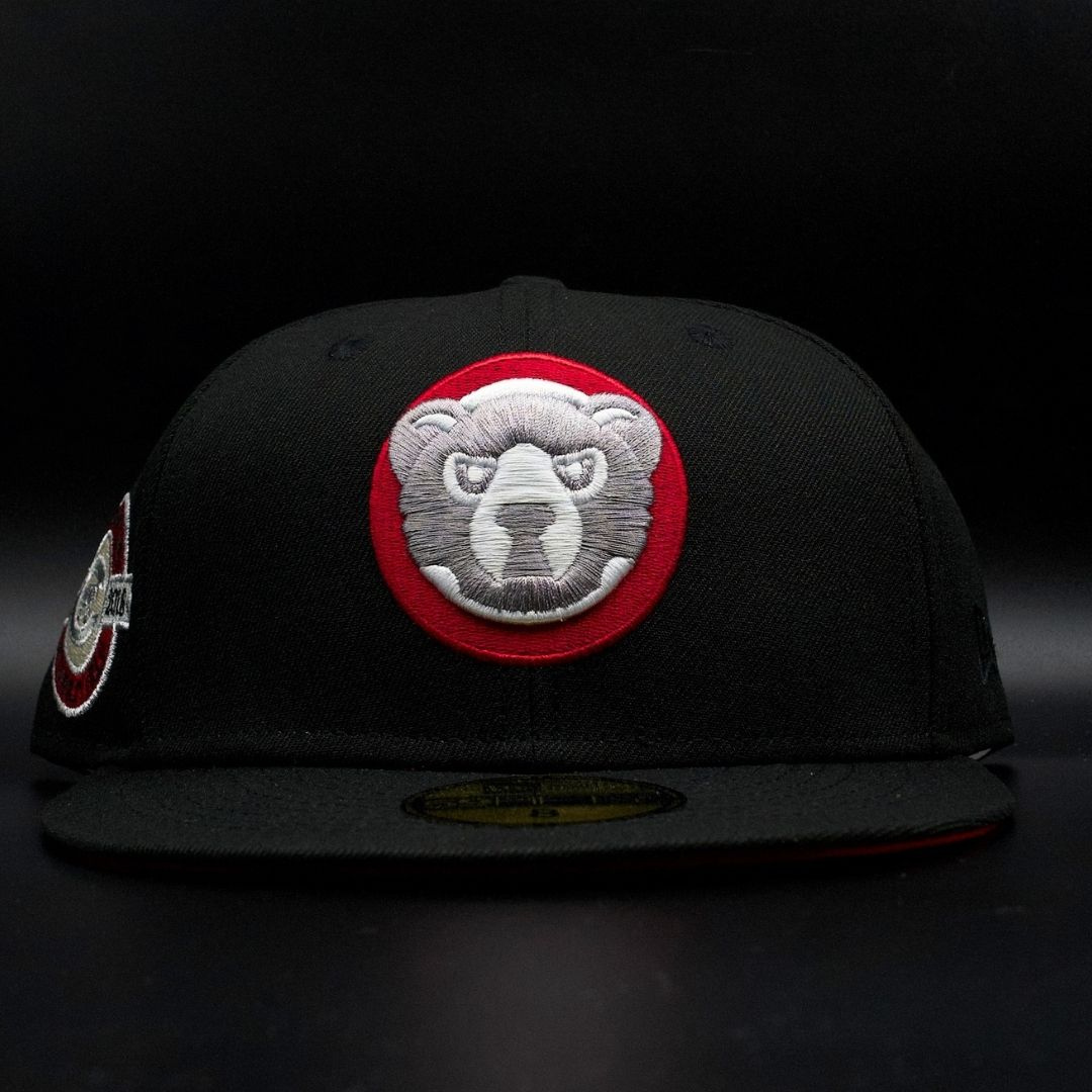 Chicago Cubs Black Bear Head Logo A Century of Cubs at Wrigley Field Red Brim 59FIFTY Fitted Hat