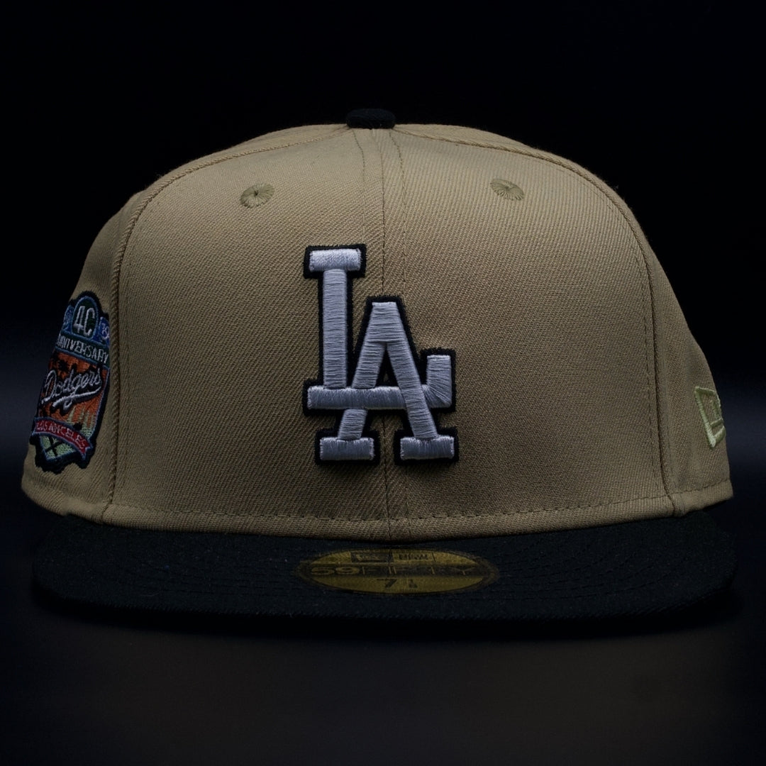Los Angeles Dodgers Beige and Black Anniversary Green Brim 59FIFTY Fitted Hat