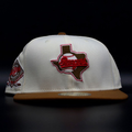 Texas Rangers White and Tan Texas Outline Logo Arlington Stadium Red Brim 59FIFTY Fitted Hat