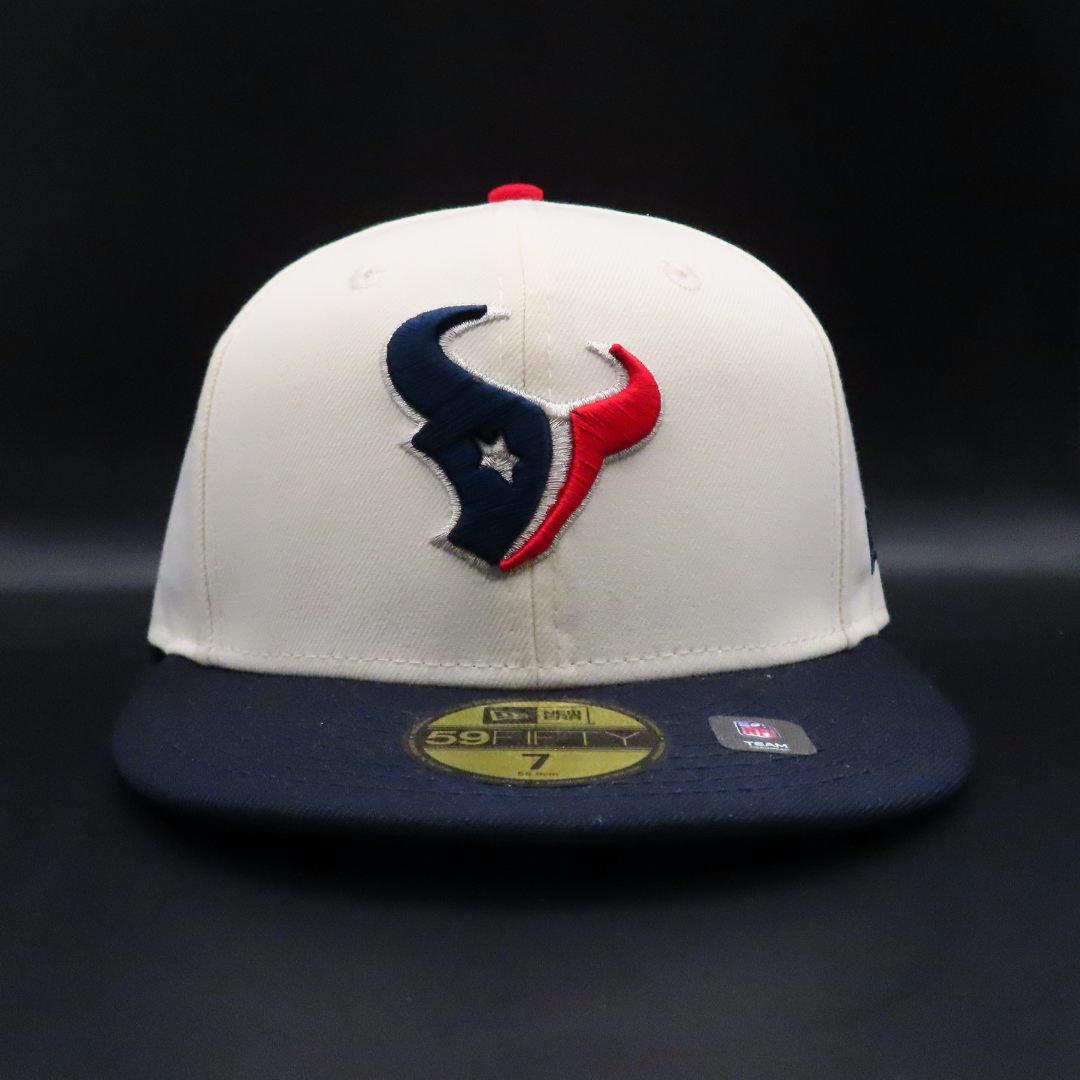 Houston Texans Cream and Navy Bull Logo Teal Brim 59FIFTY Fitted Hat