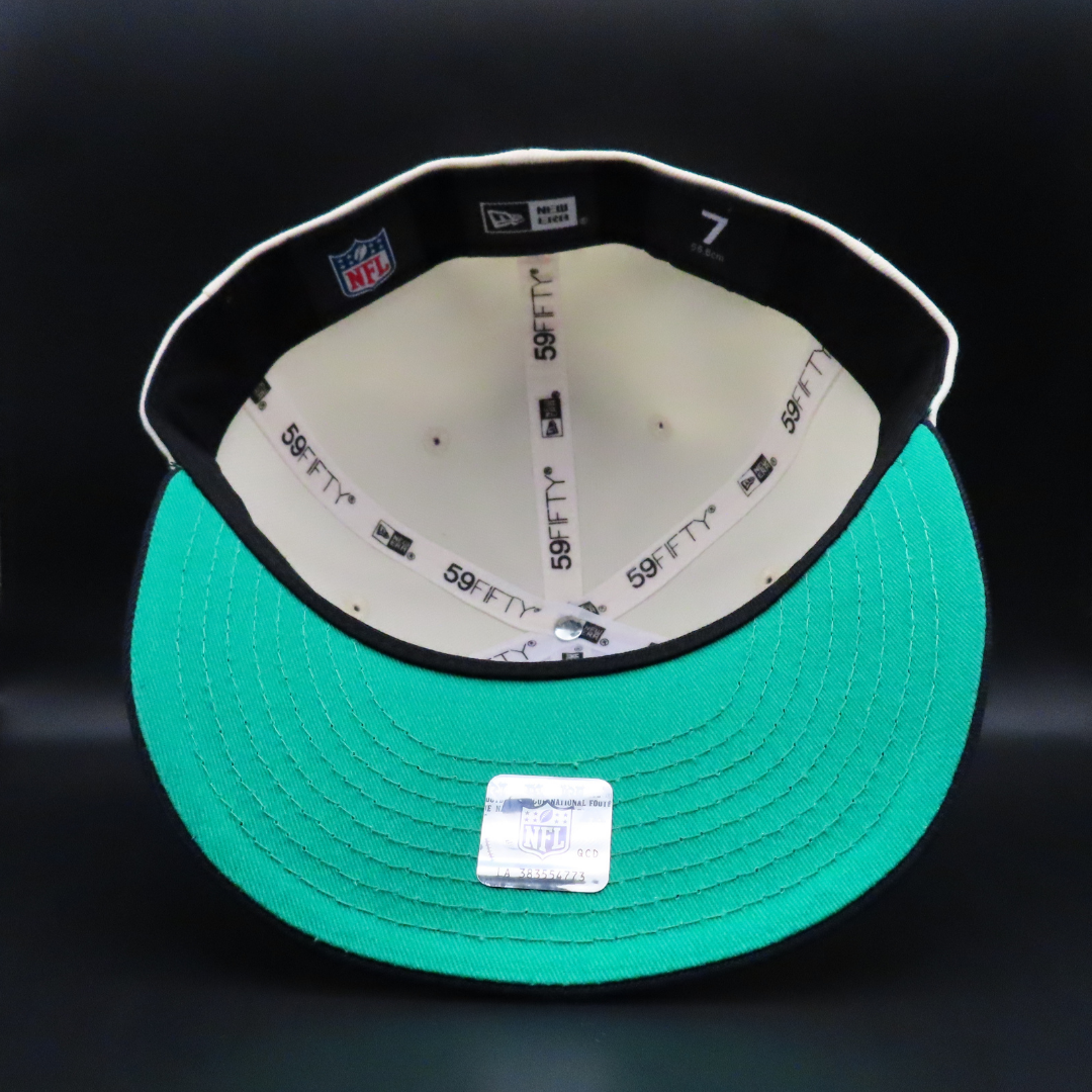 Houston Texans Cream and Navy Bull Logo Teal Brim 59FIFTY Fitted Hat