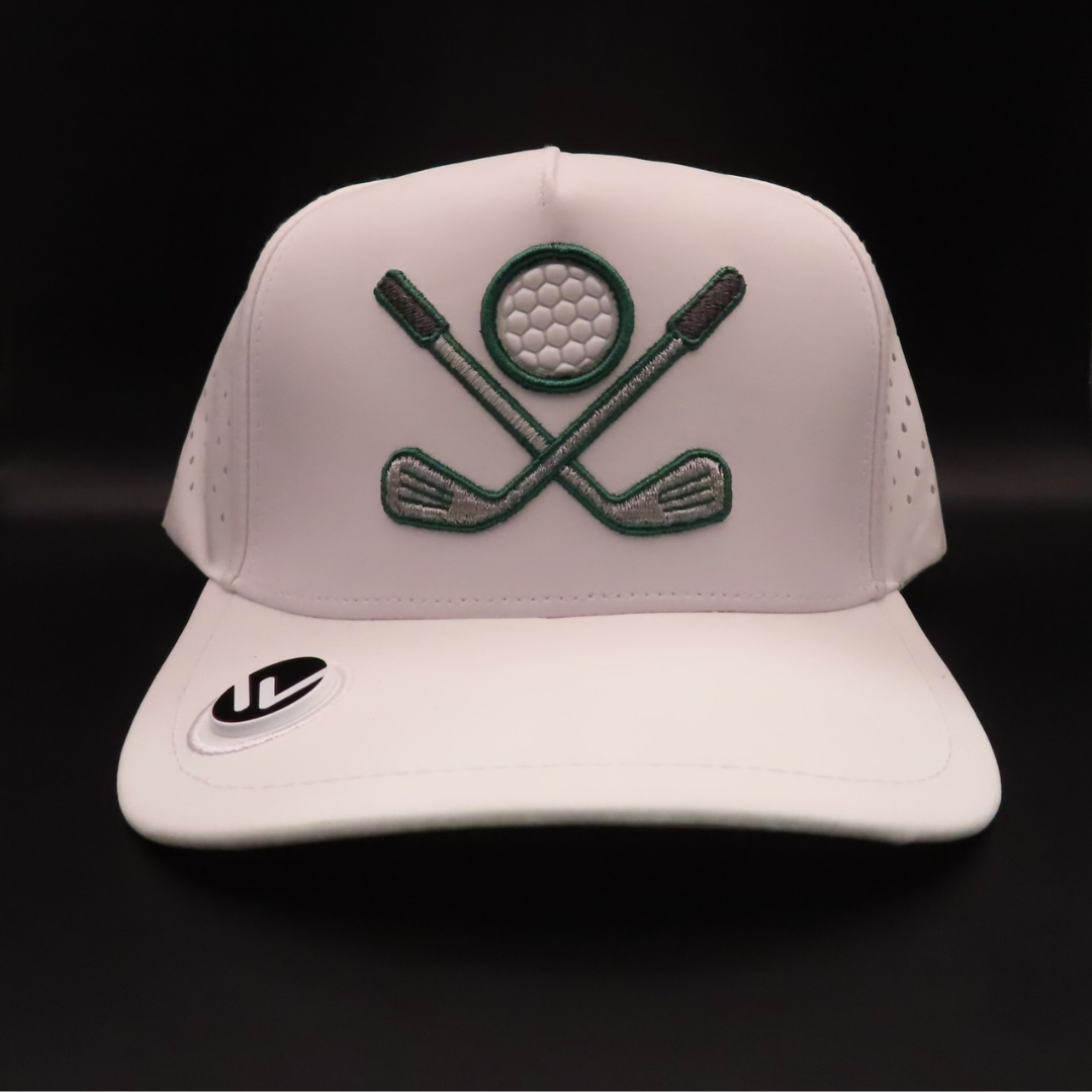 White Crossed Golf Clubs Logo Performance Snapback Hat