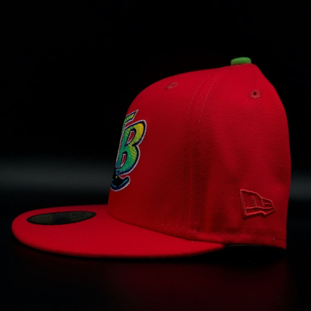 Tampa Bay Devil Rays Red TB Devil Ray Logo Lime Green Brim 59FIFTY Fitted Hat