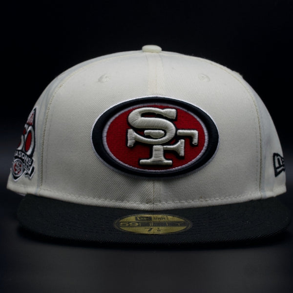 San Francisco 49ers Off White and Black 60 Seasons Grey Brim 59FIFTY Fitted Hat