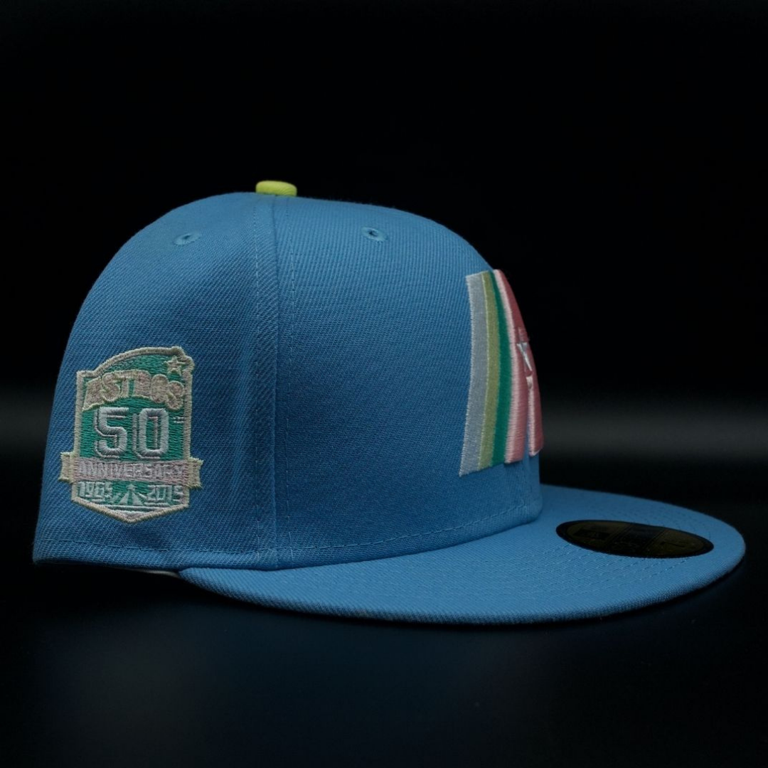 Houston Astros Blue Rainbow A Logo 50th Anniversary Pink Brim 59FIFTY Fitted Hat