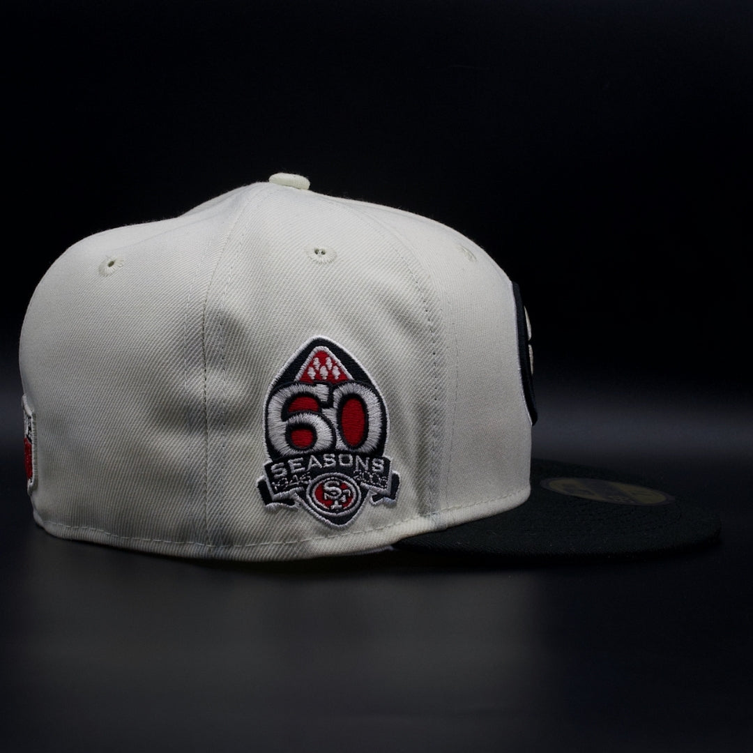 San Francisco 49ers Off White and Black 60 Seasons Grey Brim 59FIFTY Fitted Hat