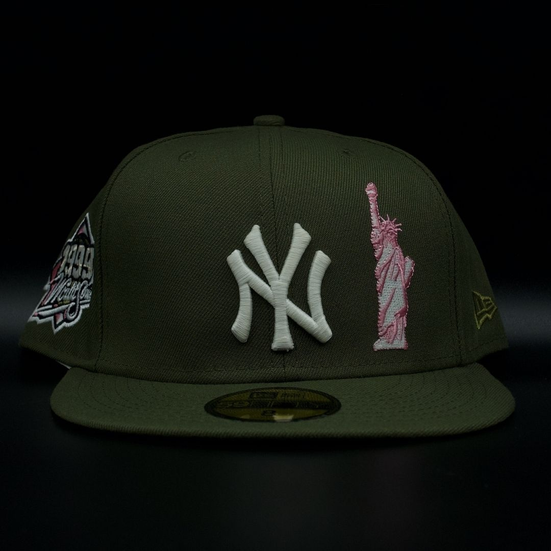 New York Yankees Olive Green NY Logo 1999 World Series Pink Brim 59FIFTY Fitted