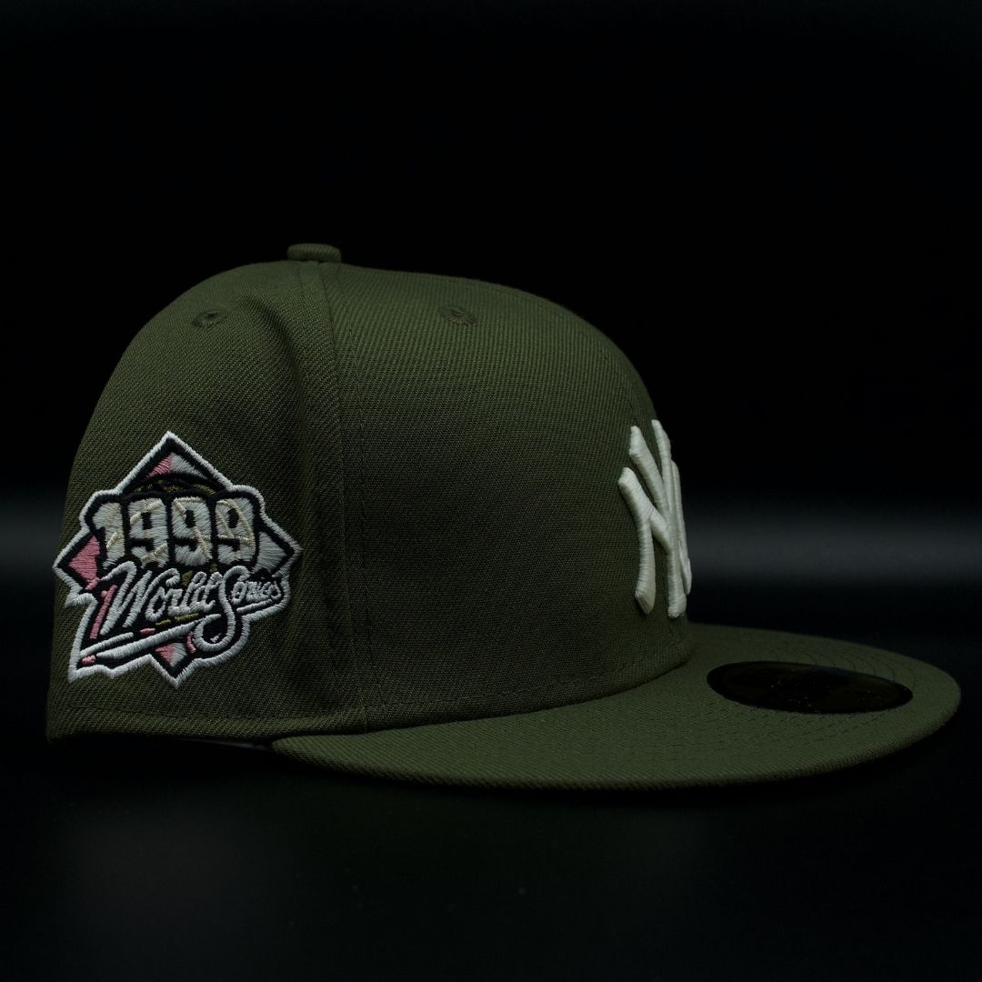 New York Yankees Olive Green NY Logo 1999 World Series Pink Brim 59FIFTY Fitted
