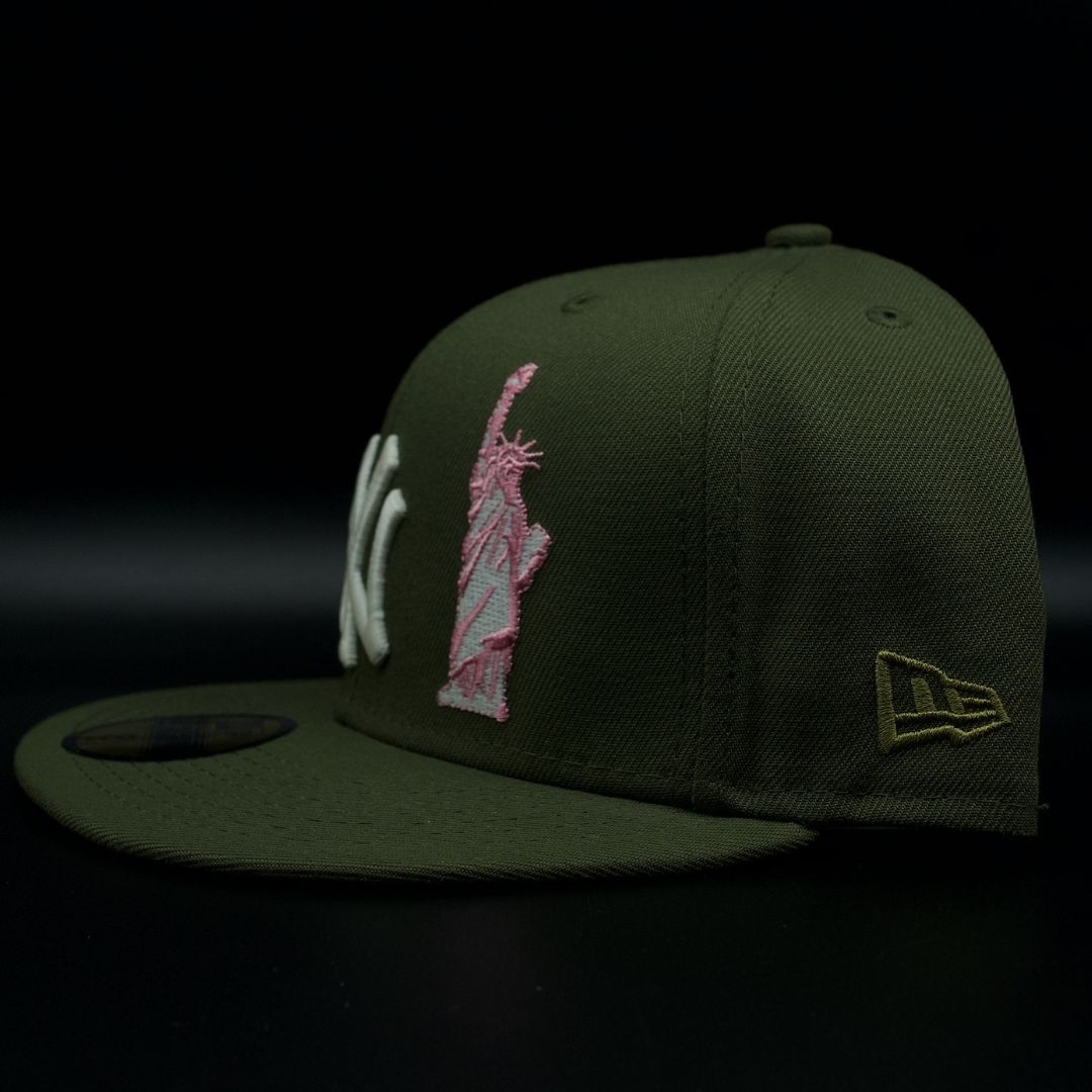 New York Yankees Olive Green NY Logo 1999 World Series Pink Brim 59FIFTY Fitted