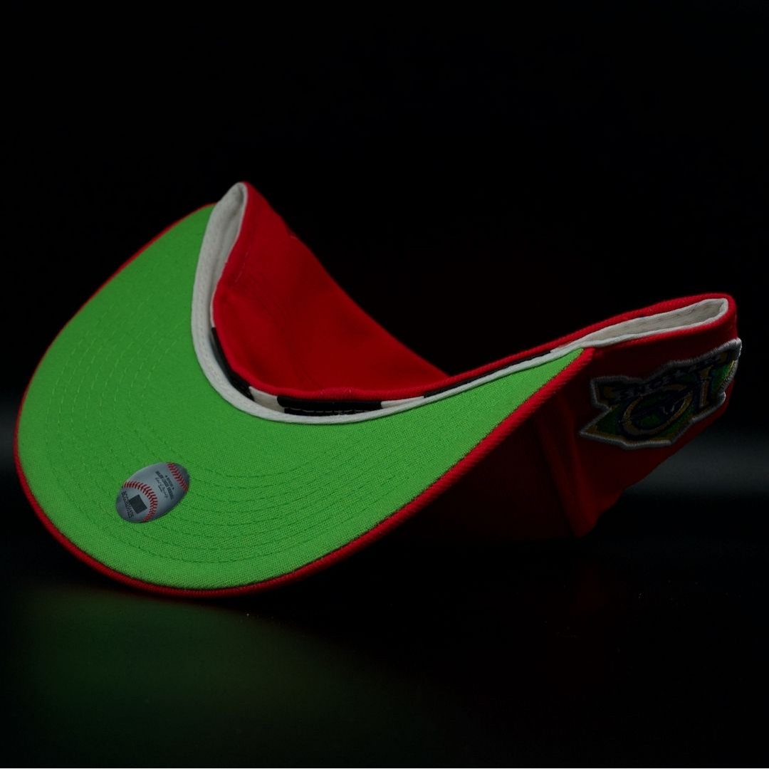 Tampa Bay Devil Rays Red TB Devil Ray Logo Lime Green Brim 59FIFTY Fitted Hat