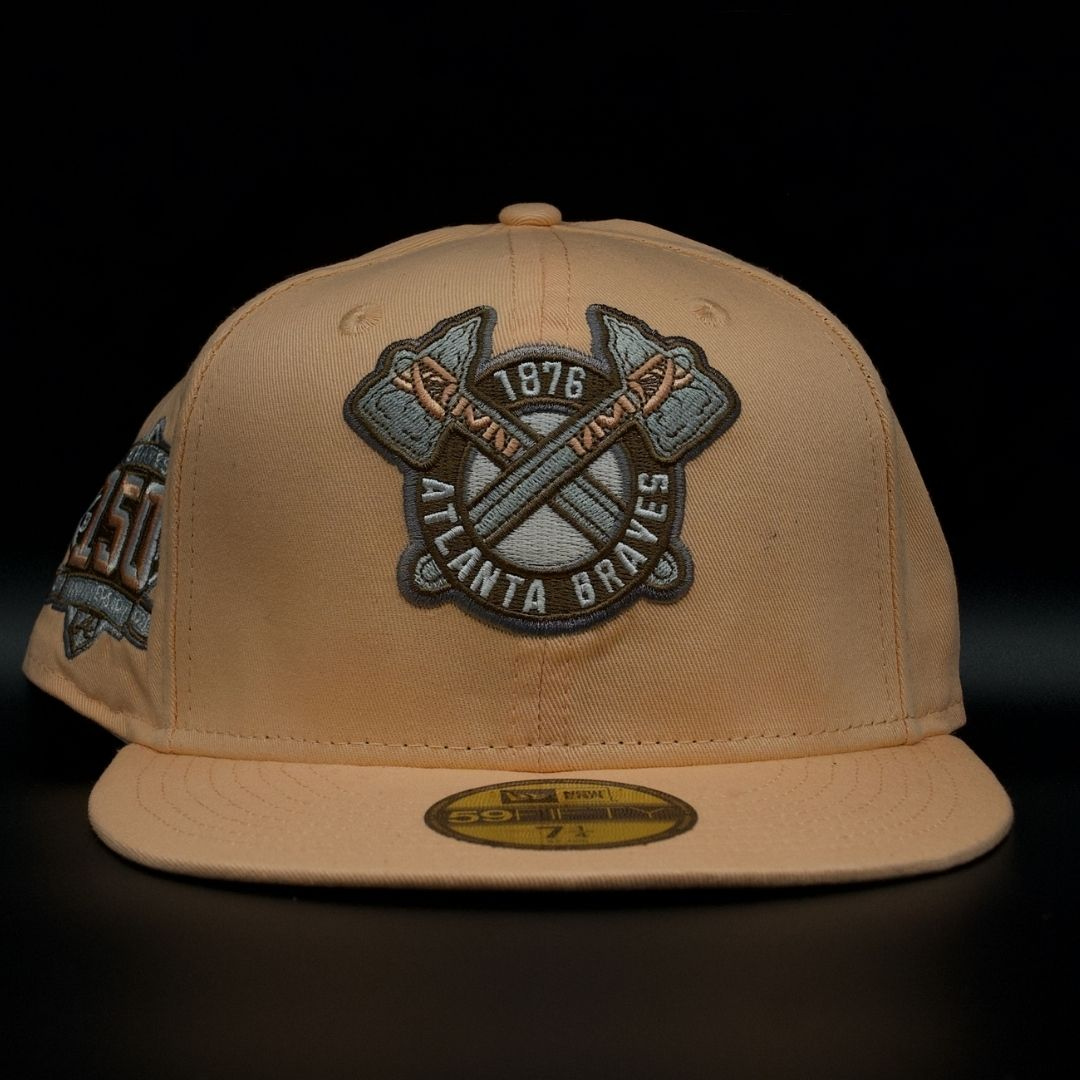Atlanta Braves Peach 1876 Crossed Tomahawks Logo Grey Brim 59Fifty Fitted Hat
