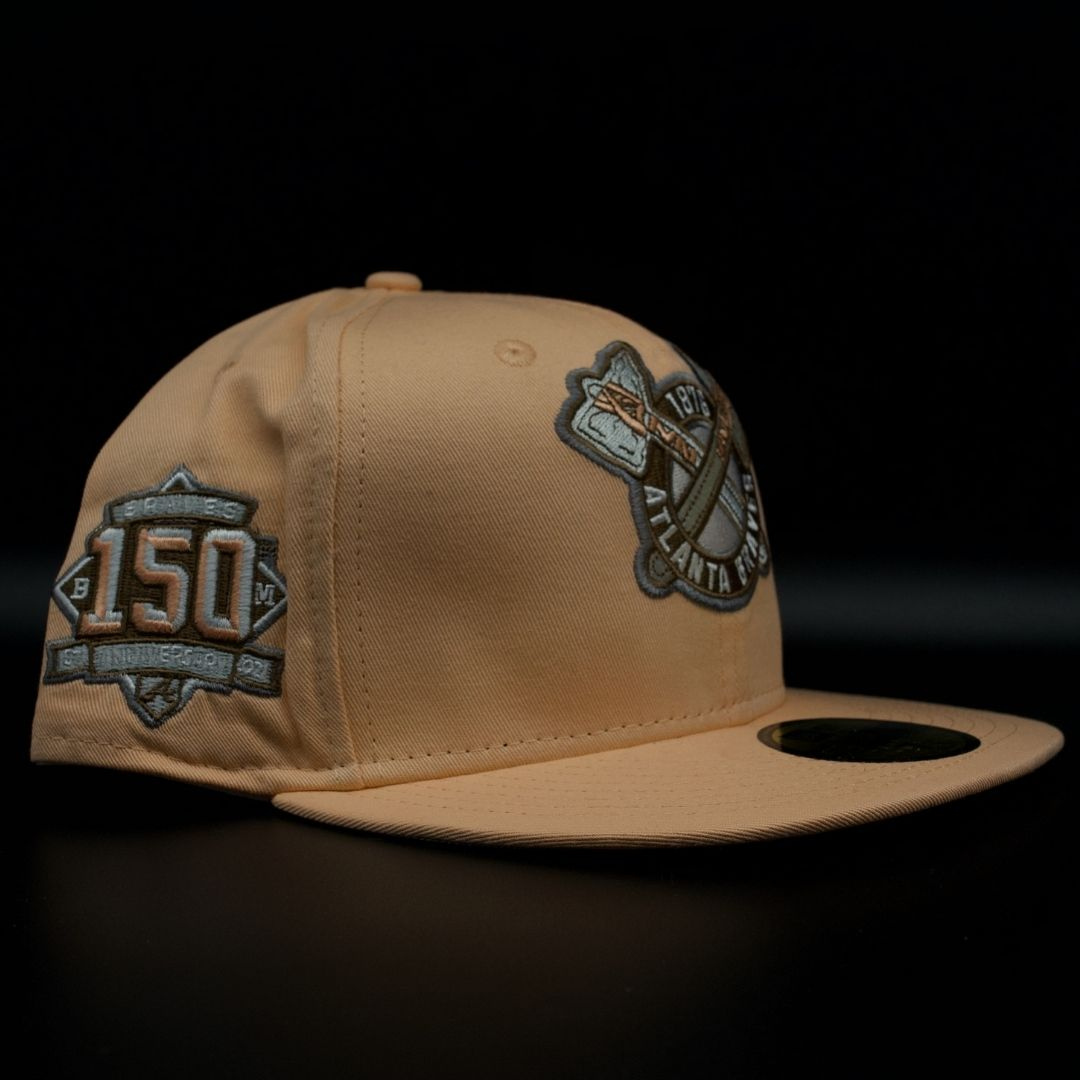 Atlanta Braves Peach 1876 Crossed Tomahawks Logo Grey Brim 59Fifty Fitted Hat