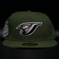 Toronto Blue Jays Olive Green J Bird Head Logo Pink Brim 59FIFTY Fitted Hat