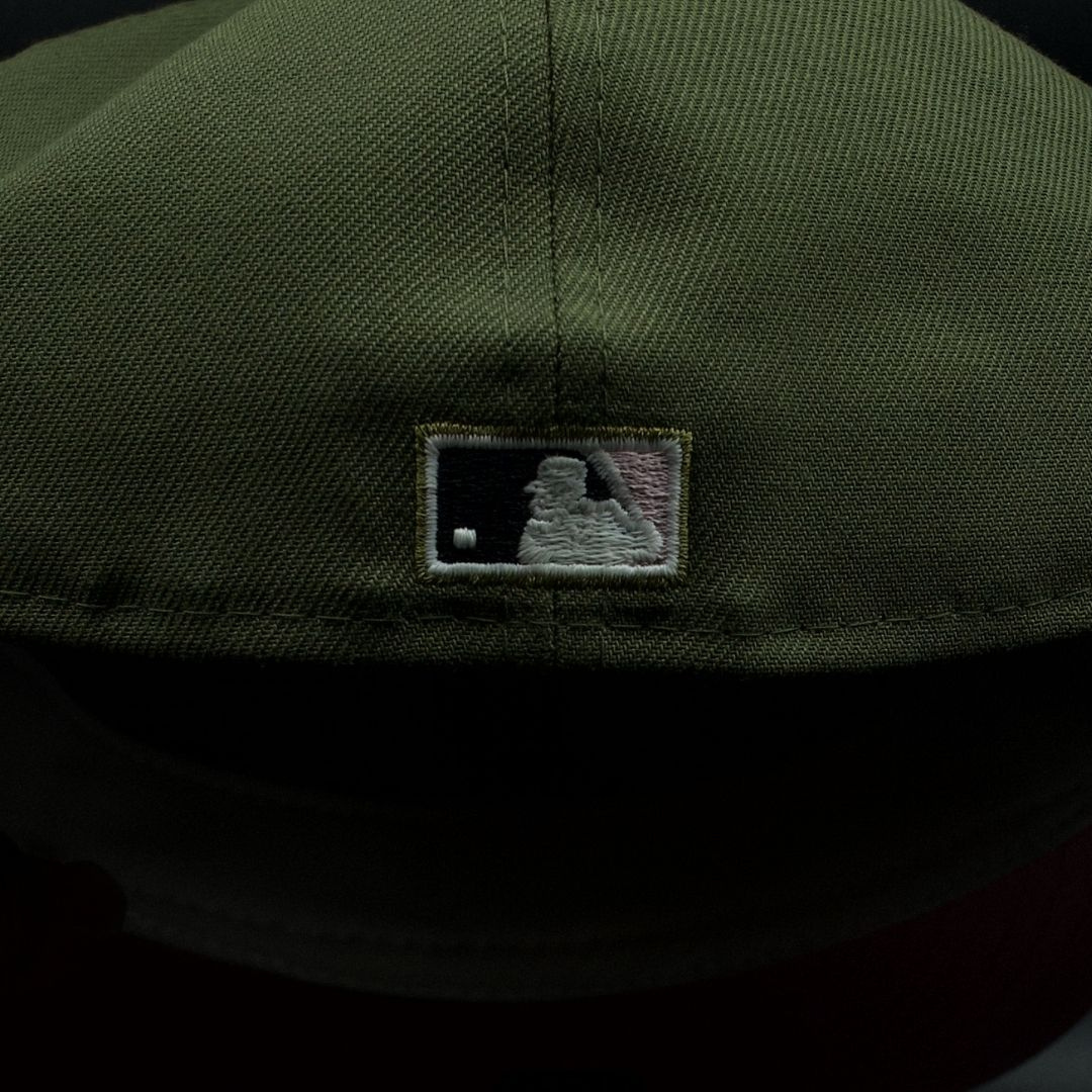 Toronto Blue Jays Olive Green J Bird Head Logo Pink Brim 59FIFTY Fitted Hat