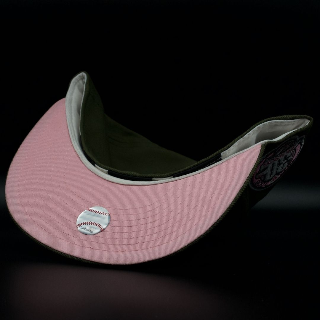 Toronto Blue Jays Olive Green J Bird Head Logo Pink Brim 59FIFTY Fitted Hat