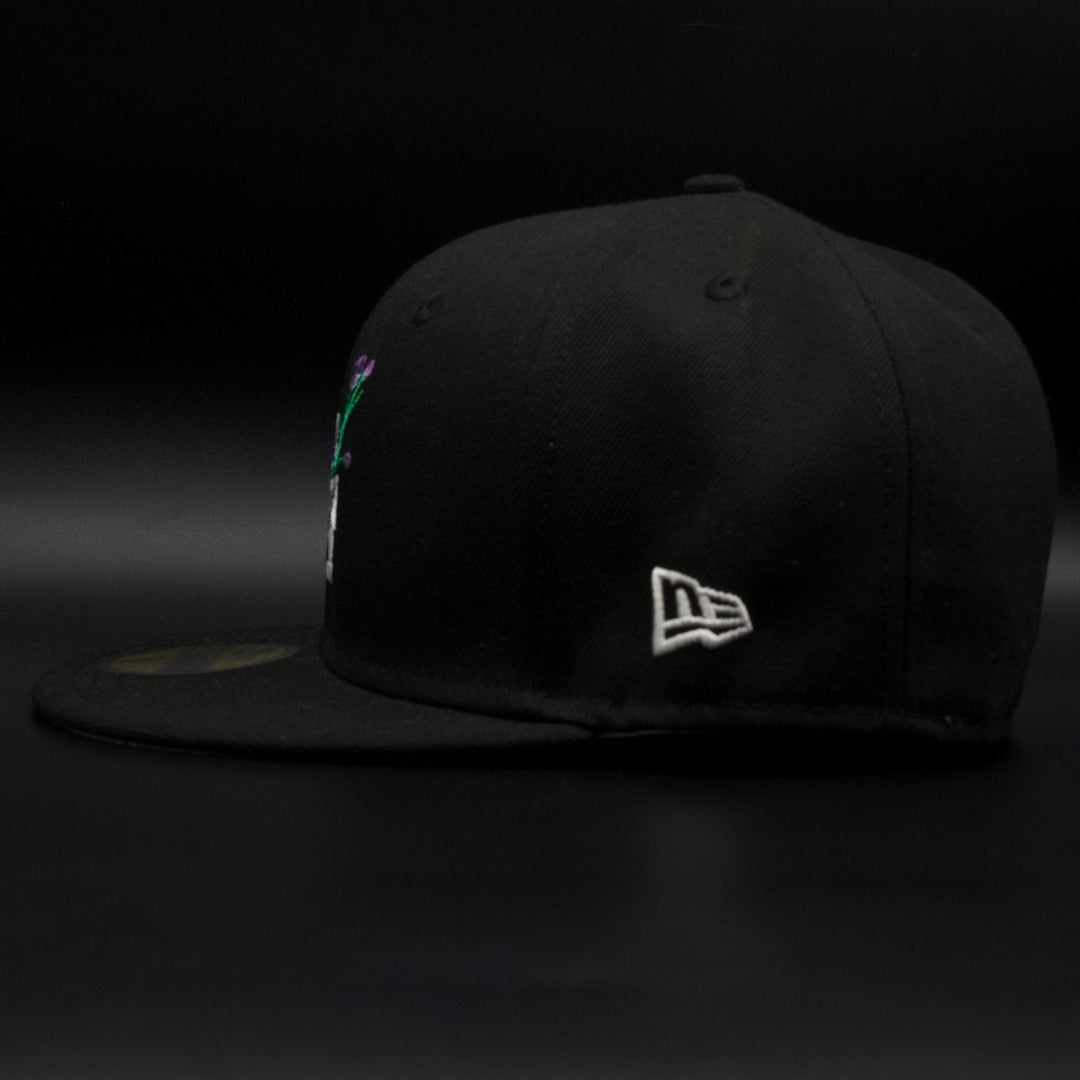 Los Angeles Dodgers Black Lavender Flower World Series Grey Brim 59FIFTY Fitted Hat