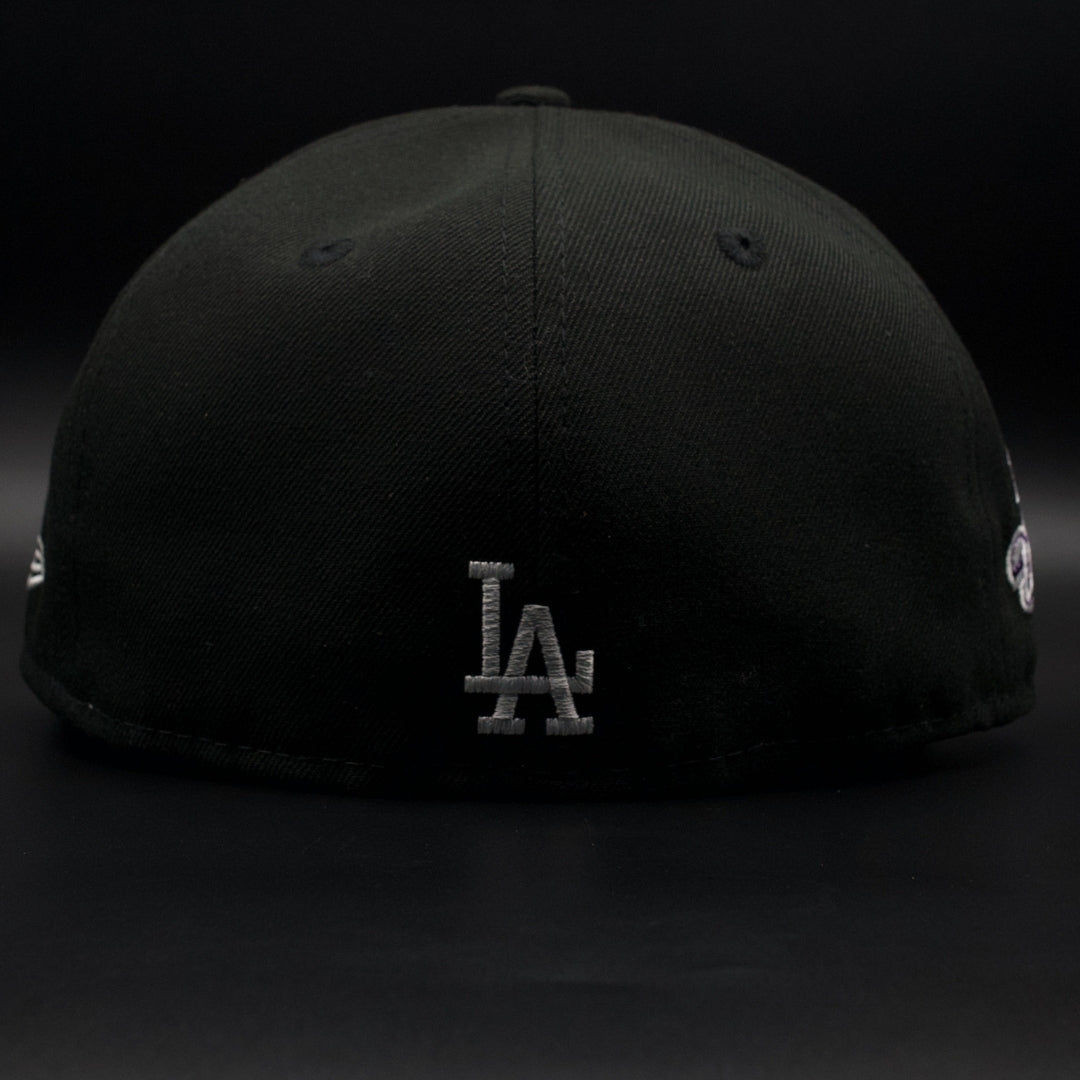 Los Angeles Dodgers Black Lavender Flower World Series Grey Brim 59FIFTY Fitted Hat