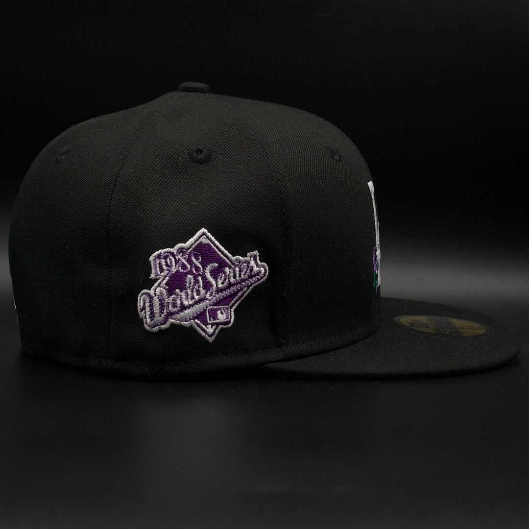 Los Angeles Dodgers Black Lavender Flower World Series Grey Brim 59FIFTY Fitted Hat