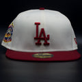 Los Angeles Dodgers Off White and Burgundy Colosseum Green Brim 59FIFTY Fitted Hat