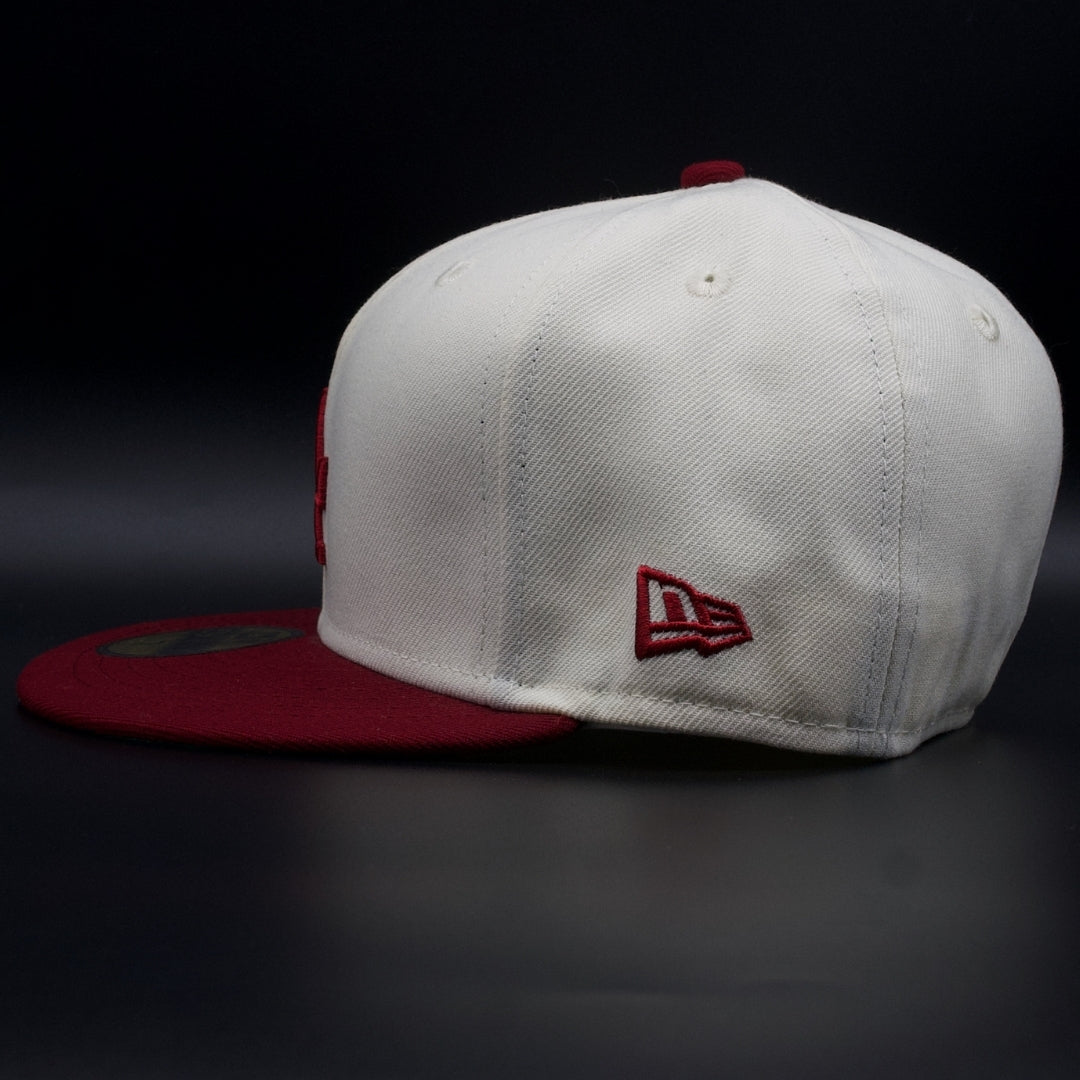 Los Angeles Dodgers Off White and Burgundy Colosseum Green Brim 59FIFTY Fitted Hat