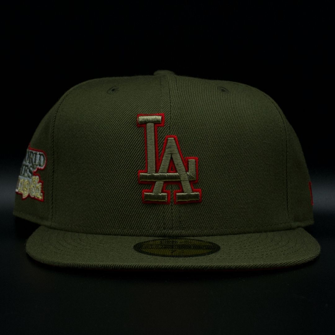 Los Angeles Dodgers Olive LA Logo World Series 1981 Red Brim 59FIFTY Fitted Hat