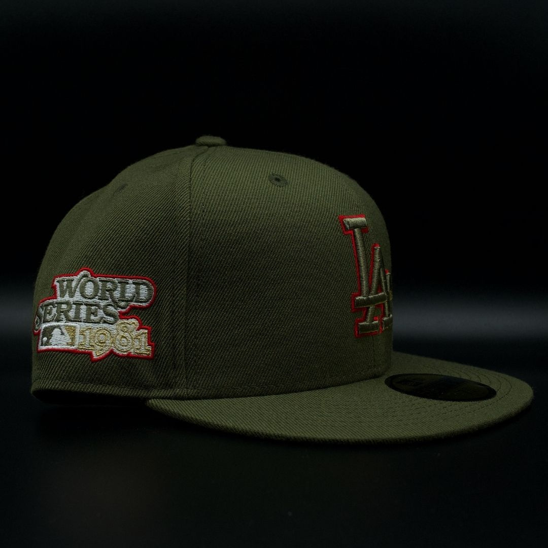Los Angeles Dodgers Olive LA Logo World Series 1981 Red Brim 59FIFTY Fitted Hat
